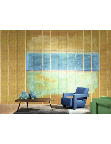 Papier peint Nomades Tangka bleu - orange de Elitis