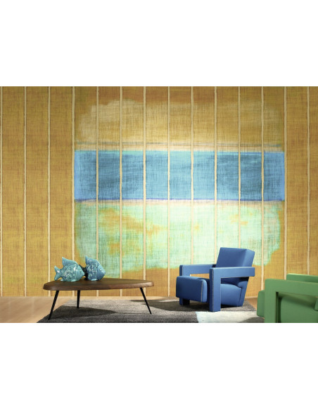 Papier peint Nomades Tangka bleu - orange de Elitis